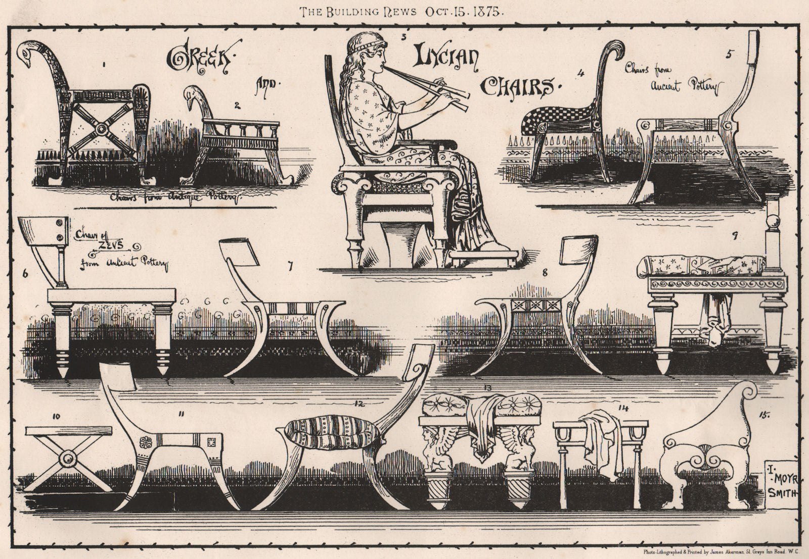 Greek and Lycian chairs; I. Moyr Smith. Greece 1875 old antique print picture
